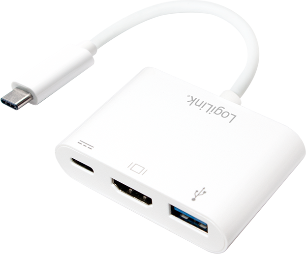 Adaptér USB LogiLink USB-C - USB-C + HDMI + USB-A biely (UA0258)