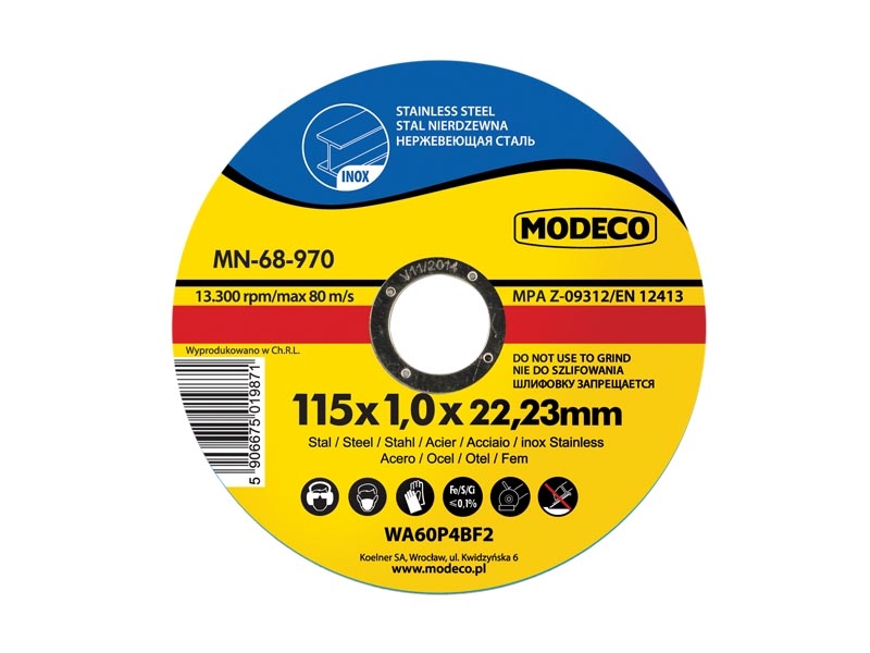 Modeco Plochý brusný kotouč na řezání oceli 115x1x22,23mm 50 ks. - MN-68-970