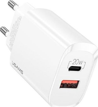 Usams nabíjačka USAMS Load. sieť. 1xUSB-C + 1xUSB T35 20W (len hlava) PD3.0 + QC3.0 Rýchle nabíjanie biela / biela CC121TC01 (US-CC121)