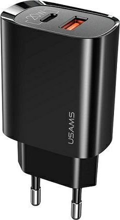 Usams nabíjačka USAMS Load. sieť. 1xUSB-C + 1xUSB T35 20W (len hlava) PD3.0 + QC3.0 Rýchle nabíjanie čierna / čierna CC121TC02 (US-CC121)