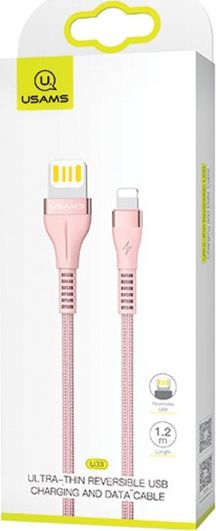 USB kábel Usams USAMS Pletený kábel U33 lightning 1,2m 2A Rýchle nabíjanie ružový/ružový SJ360USB03 (US-SJ360)