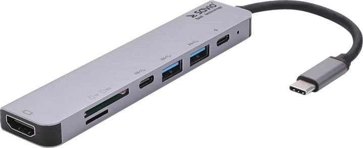 SAVIO AK-47 MULTIFUNCTIONAL USB Type C 7IN1 HUB HDMI SD & TF CARD USB 3.0 USB 3.0 Type C Grey