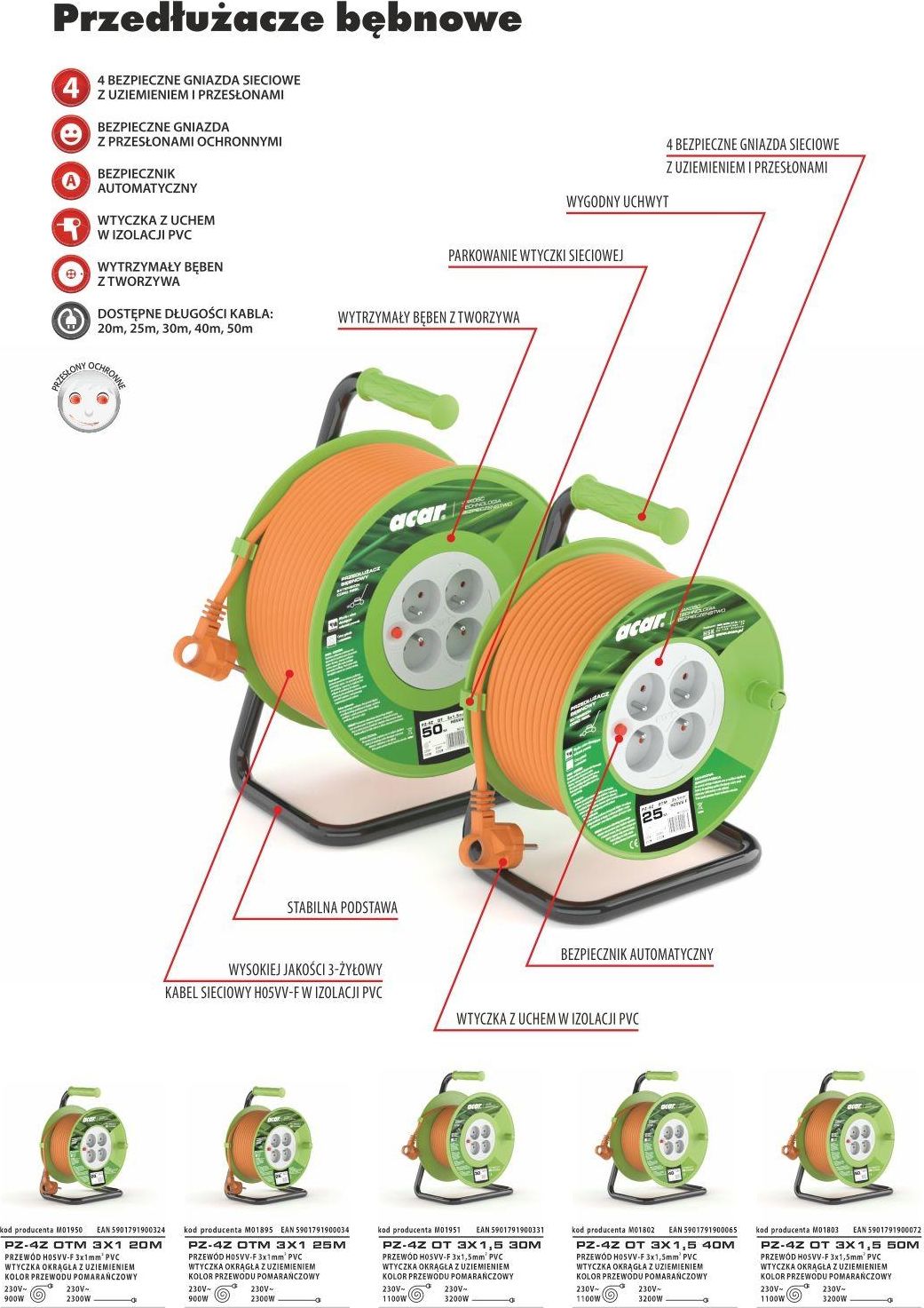 Acar Predlžovacia šnúra M01950 20m oranžová