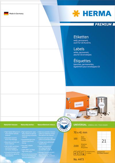 Herma Labels Premium A4, biely, matný papier, 2100 ks (4473)