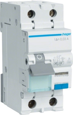 Přepínač diferenciálního proudu Hager Polo 1+N 6A B 0,03A A ADA906D