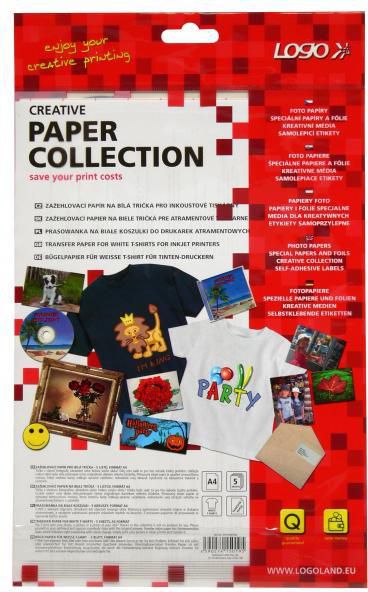 Stlačte logo, papier pre biele t -košele, biele, A4, 5 listov, pre atramentové tlačiarne, L (15019)