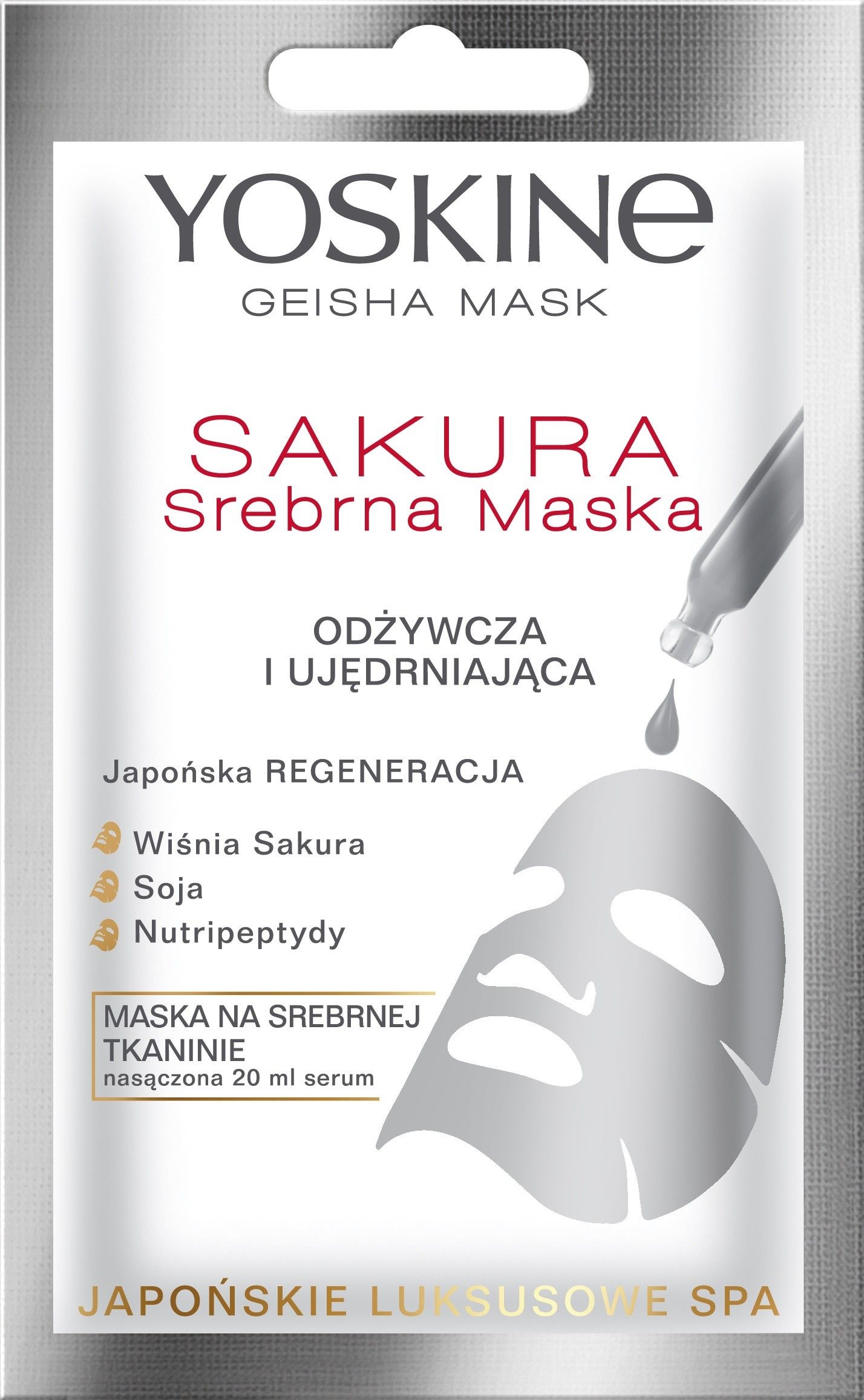 Maska Yoskine Maska Geisha Mask Sakura Silver Nouringing and Fiarping Mask 20 ml