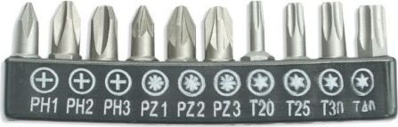 Sada bitů Dedra 10 kusů, 25mm: SL5,5,6,5, PH1/2-2 kusy, PZ1/2-2 kusy (18A07S11)