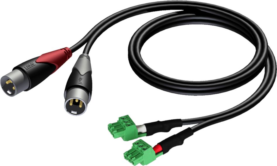 2x XLR samec kabel - 2x elektrická kostka (3 řádky-3,81 mm) 1m