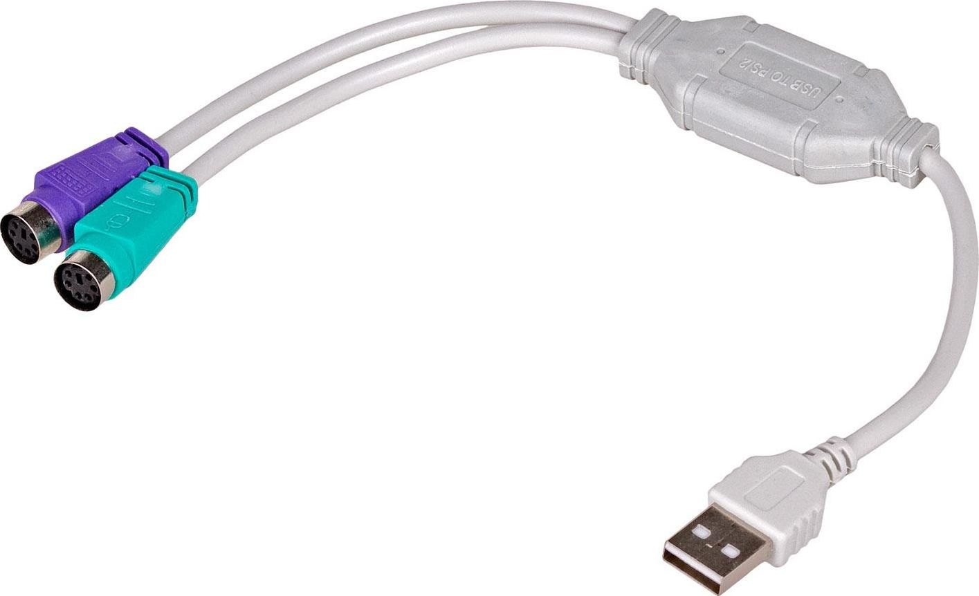 Akyga AK-AD-15 PS/2 cable 0.25 m 2x 6-p Mini-DIN USB A White