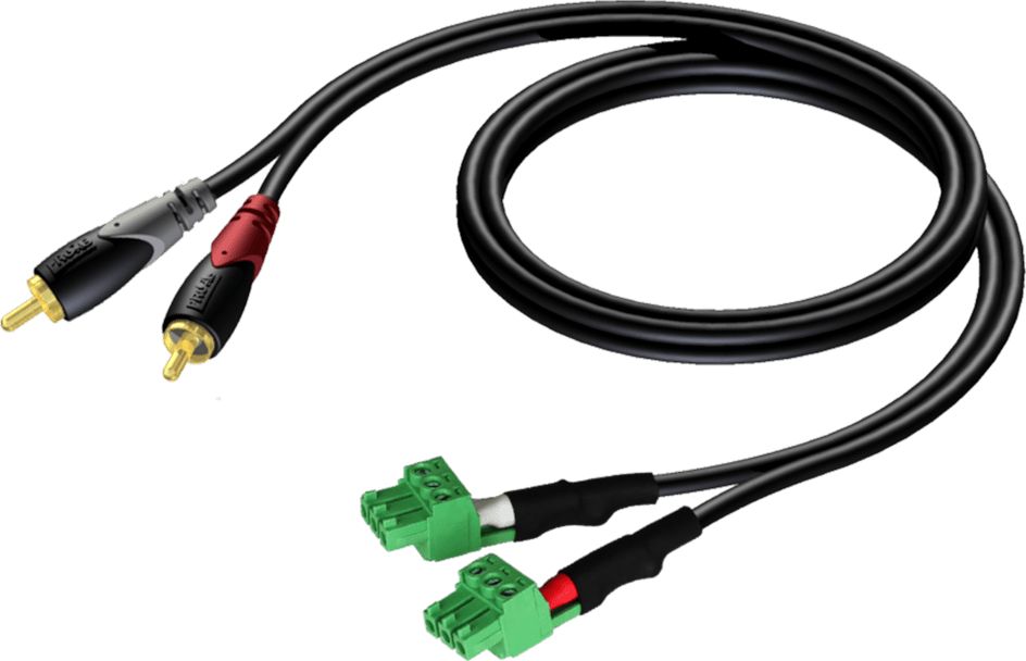 2x RCA / Cinch kabel - 2x Elektrická kostka (3 řádky-3,81 mm) 1m