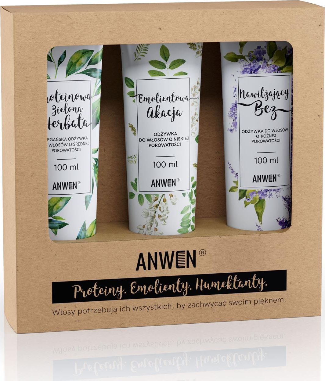 Kondicionéry vlasových kondicionérů Anwen ANWEN_SET s nízkou porézností proteinu zelený čaj 100 ml + emollient 100 ml Akce + zvlhčování bez 100 ml