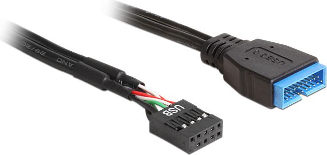 Delock USB 19 pin - USB 9 pin, 0,45 m, černá (83776)