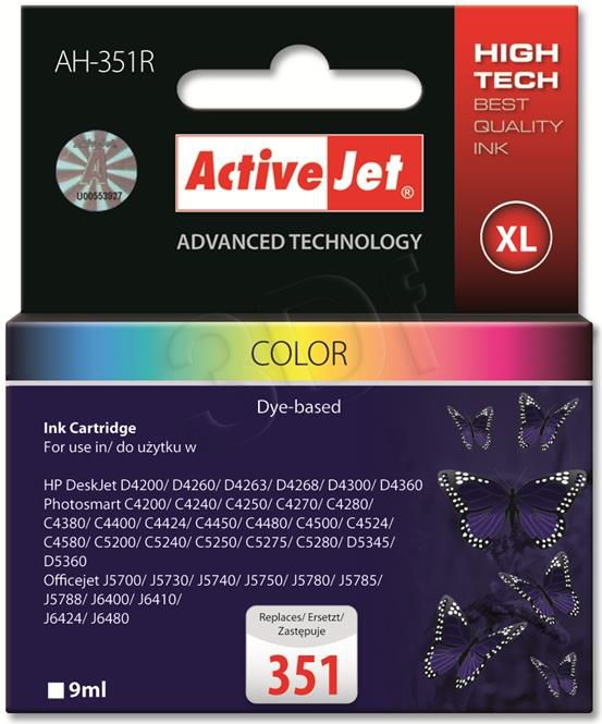 Activejet AH-351R ink for HP printer; HP 351 CB337EE replacement; Premium; 9 ml; color
