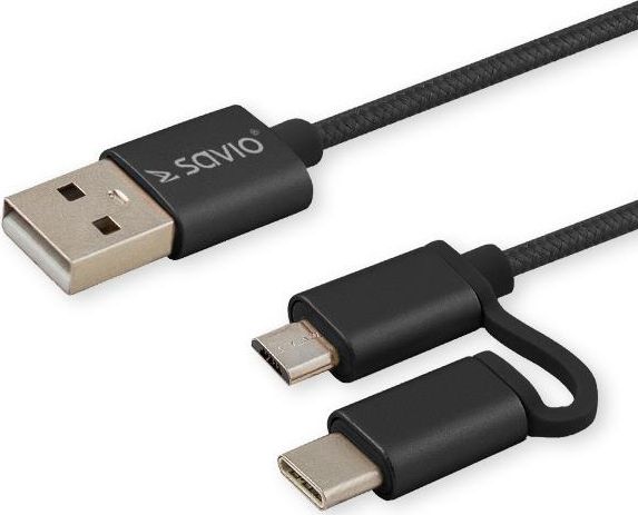Savio CL-128 USB cable 1 m USB 2.0 USB A USB C/Micro-USB A Black
