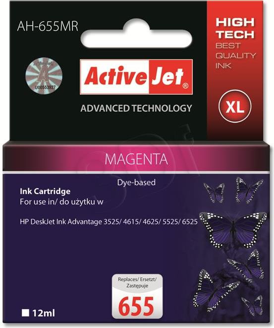 Activejet AH-655MR ink for HP printer; HP 655 CZ111AE replacement; Premium; 12 ml; magenta