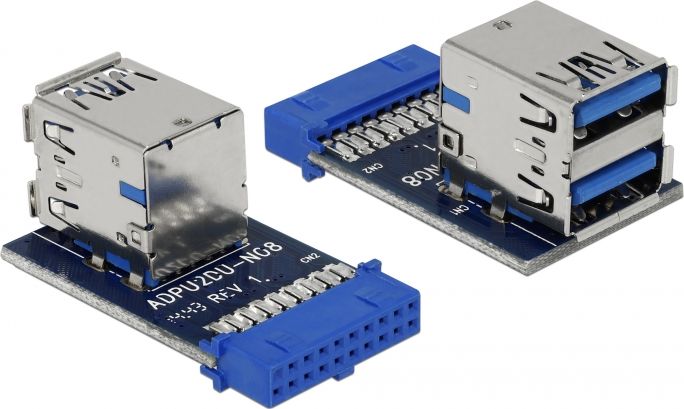 Delock USB 3.0 Pin konektor samica > 2 x USB 3.0 samica – hore, na sebe