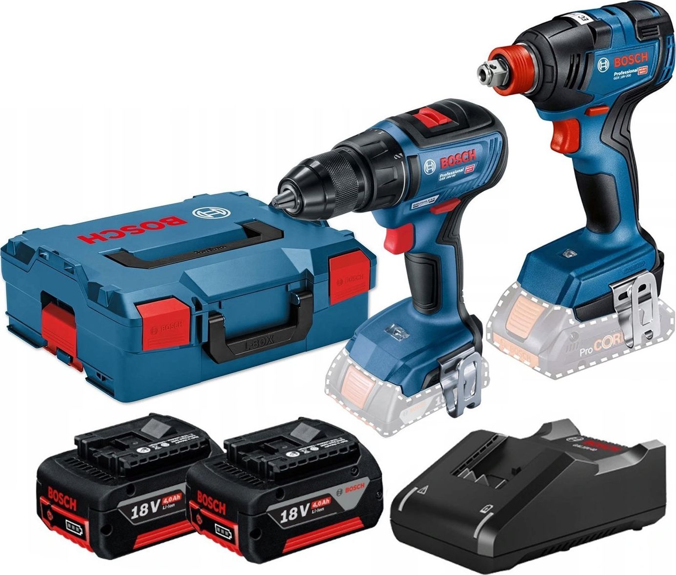 Bosch Bosch.Pap 18V GSR 18V-50 Screwdriver + GDX 18V-200 2x4,0AH L-boxx šroubovák