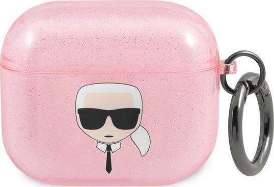 Karl Lagerfeld Case Karl Lagerfeld KLA3UKHGP Apple AirPods 3 kryt růžový/růžový Glitter Karl`s Head