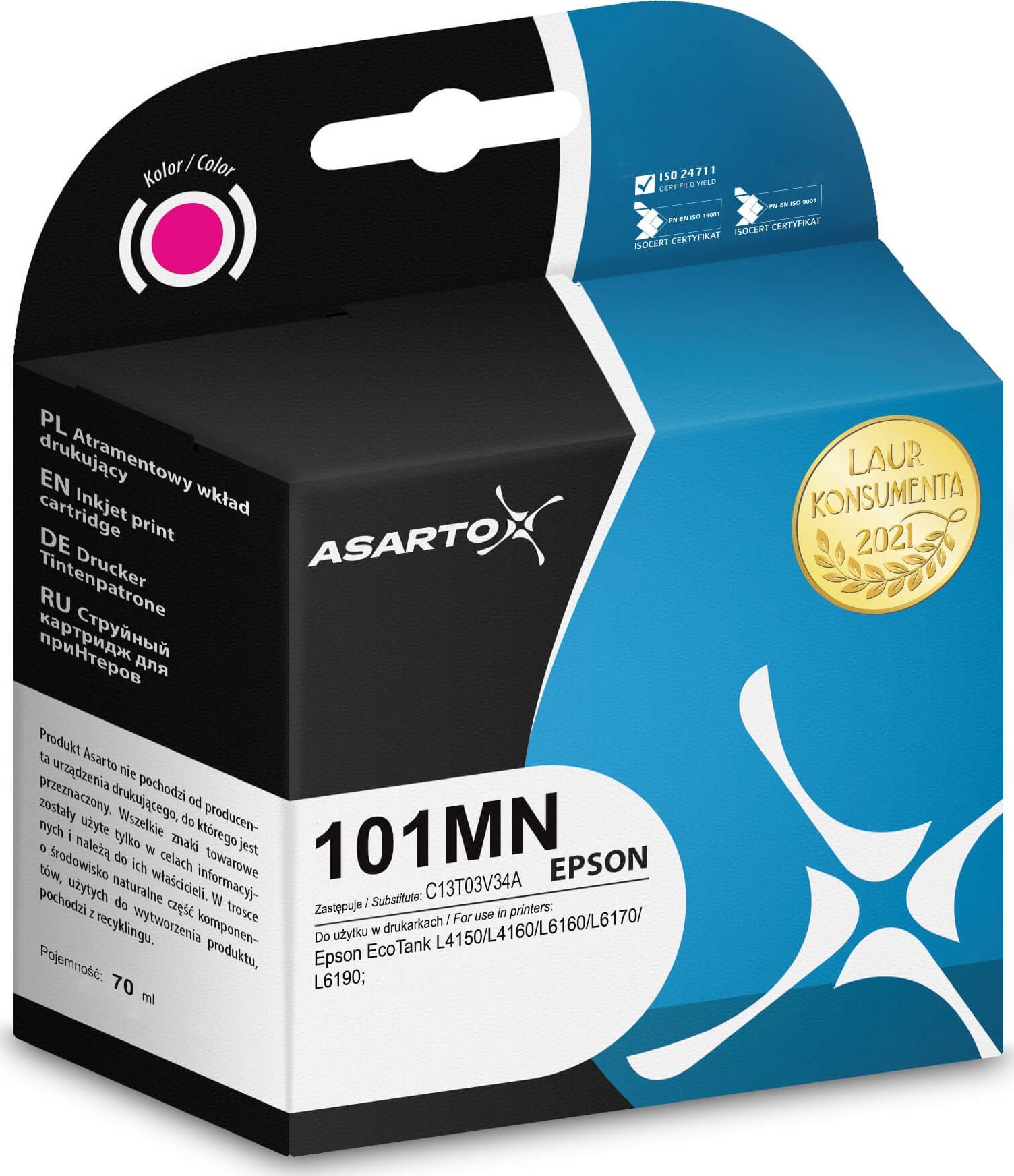 Inkoust Asarto Inkoust Asarto pro Epson 101MN | C13T03V34A | 70 ml | purpurová