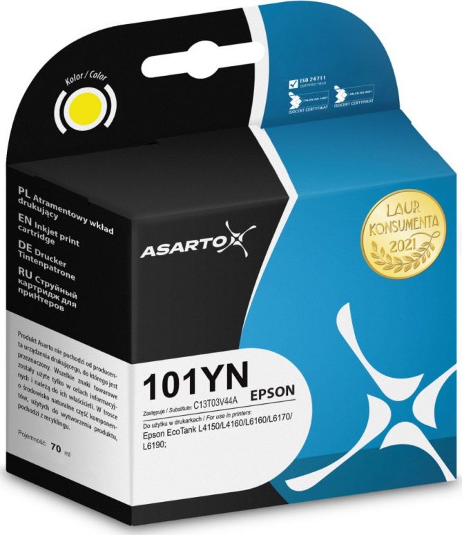 Atrament Asarto Atrament Asarto pre Epson 101YN | C13T03V44A | 70 ml | žltá