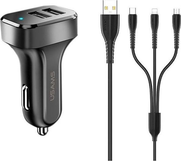 Usams USAMS Charger Lod. sama. 2xUSB C13 2.1A 3v1 (microUSB/USB-C/lightning) černá/černá NTU35YTSC13TZ