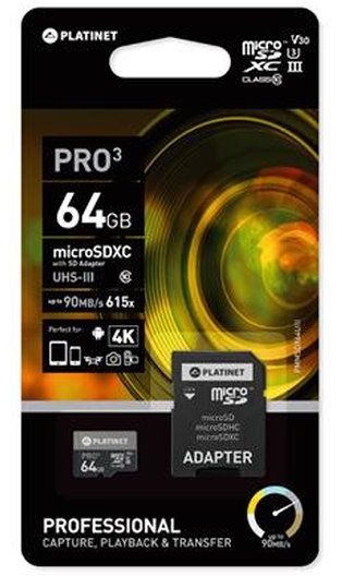PLATINET microSDXC  SECURE DIGITAL + ADAPTER SD 64GB class10 UI 70MB/s [43998]