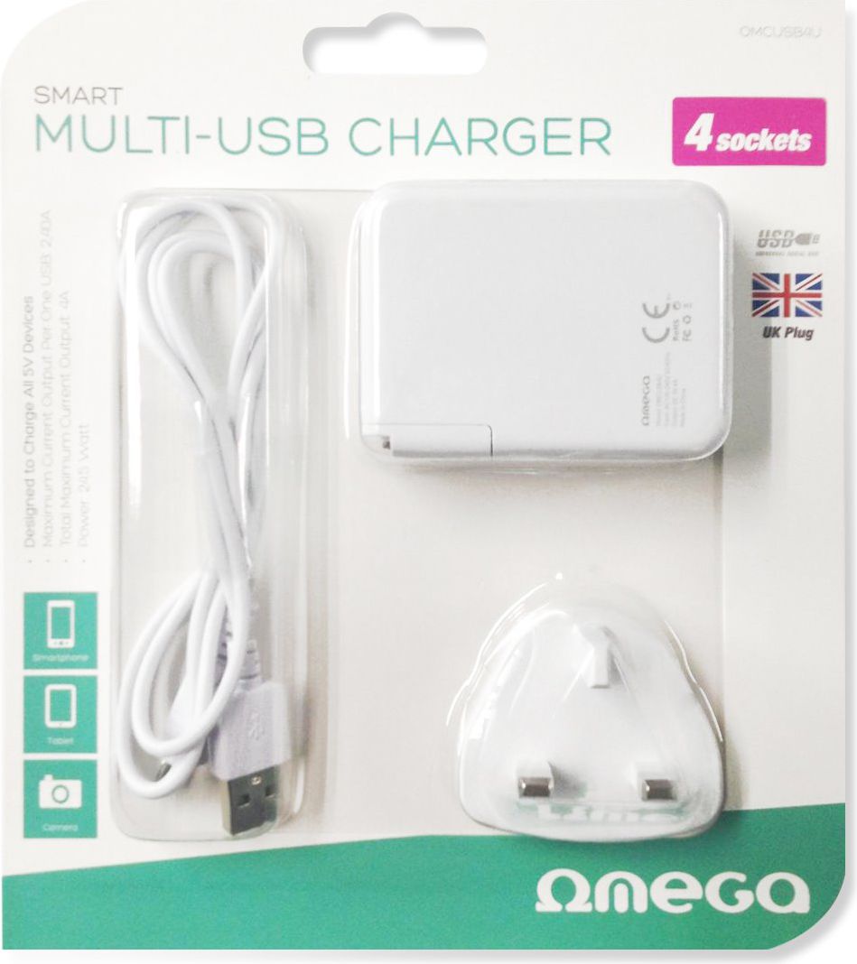 Omega 4x USB 4A nabíječka, bílá - 42673