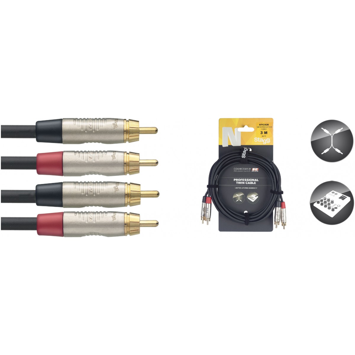 Stagg NTC3CR, kabel RCA/RCA, 3m