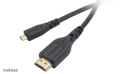 AKASA kabel HDMI Micro na HDMI, podpora Ethernet, 2K a 4K rozlišení, pozlacené konektory, 1,5m