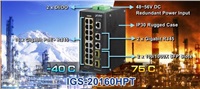 Planet IGS-20160HPT L3 switch, 18x1Gb, 2x2.5Gb SFP, 16x PoE 802.3at 320W, dual 48-56VDC, -40~75°C, IP30