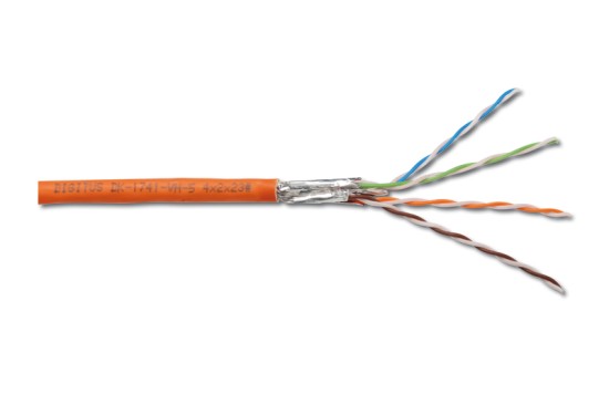 Digitus Instalační kabel CAT 7 S-FTP, 1200 MHz Dca (EN 50575), AWG 23/1, klubko 100 m, simplex, barva oranžová