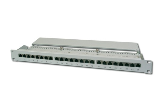 Digitus DN-91624S-EA Digitus CAT 6A Patch Panel, stíněný, 1U, 24 portů, 8P8C, šedý, 483 mm (19 ")