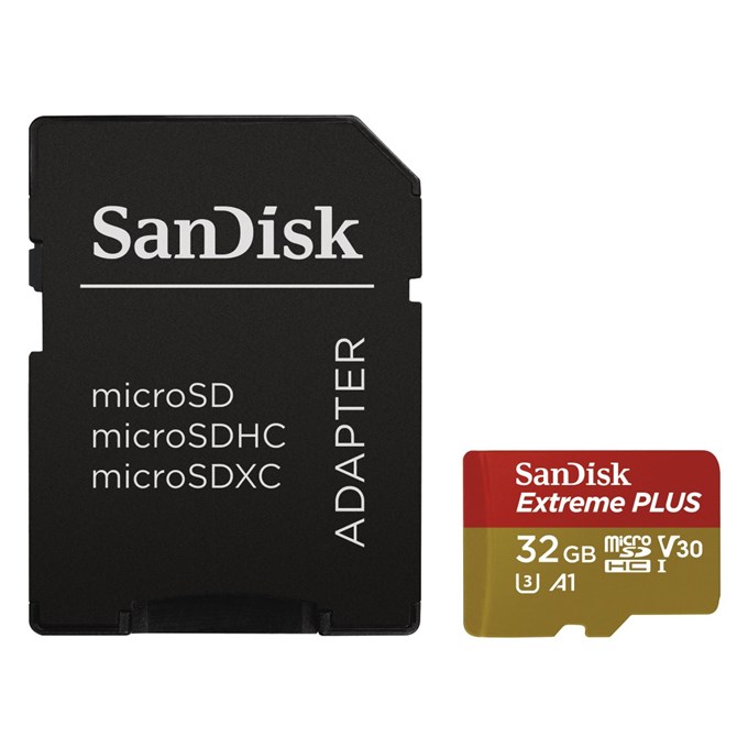 SanDisk MicroSDHC karta 32GB Extreme PLUS (10MB/s, UHS-I V30, Rescue Pro Deluxe) + adaptér