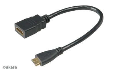 AKASA kabel redukce HDMI mini na HDMI female, full HD, 25cm