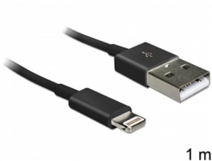 Delock USB datový a napájecí kabel pro iPhone 5, Lightning, černý, 1m