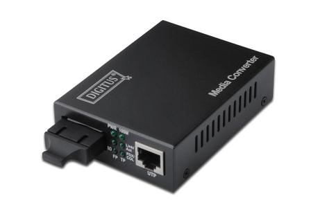 DIGITUS Media Converter, Multimode, 10/100Base-TX to 100Base-FX, Incl. PSU SC connector, Up to 2km