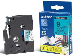 BROTHER TZE521 - kazeta TZ šířky 9mm, laminovaná TZE-521, modrá/černé písmo
