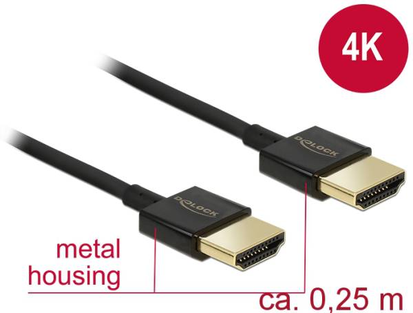 DELOCK 85117 Delock Cable High Speed HDMI with Ethernet A male > A male 3D 4K 0.25m Slim
