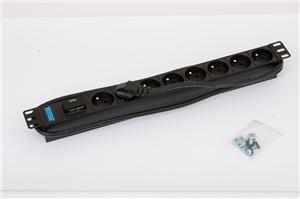 Triton 19" 8xCZ zásuvka,bleskojistka,3x1.5mm 2m RAL9005 RAB-PD-X07-A1 TRITON 19" rozvodný panel 8x230V - 2m, bleskojistka, černý