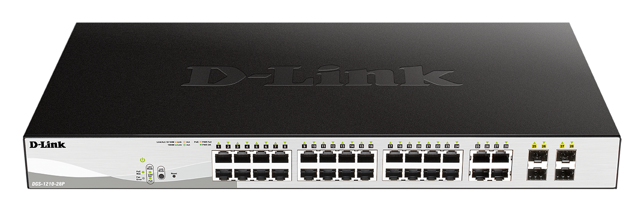 D-Link DGS-1210-28P D-Link DGS-1210-28P L2/L3 Smart+ PoE switch, 24x GbE PoE+, 4x RJ45/SFP, PoE 193W