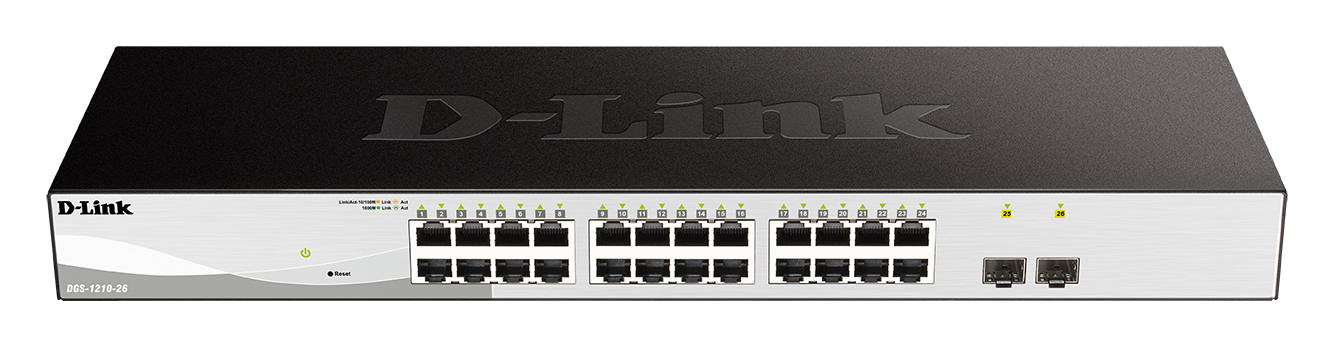 D-Link DGS-1210-26 D-Link DGS-1210-26 26-port Gigabit Smart+ Switch, 24x GbE, 2x SFP, fanless