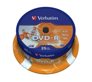 VERBATIM DVD-R(25-Pack)Spindle/Inkjet Printable/16x/4.7GB