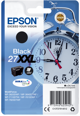 EPSON ink čer Singlepack "Budík" Black 27XXL DURABrite Ultra Ink