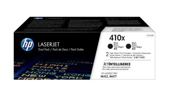 HP 410X originální tonerová kazeta dvojbalení černé CF410XD HP 410X Dvojbalení černých originálních tonerových kazet LaserJet s vysokou výtěžností