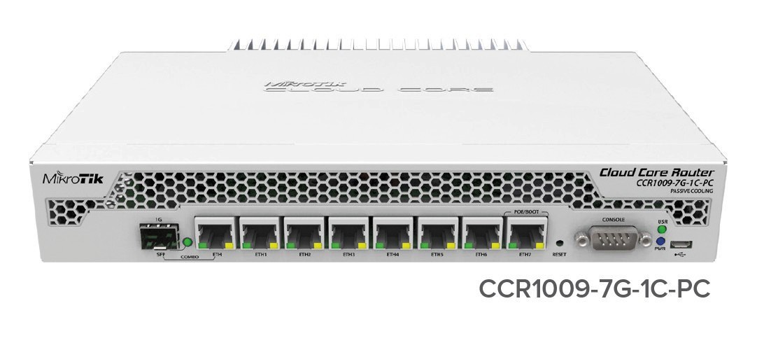 MikroTik Cloud Core Router CCR1009, 7x Gbit LAN, 1x LAN/SFP (Combo), pasivní chlazení, L6