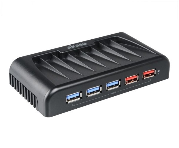 AKASA HUB USB Connect 7EX, 7x USB 3.0, 2 nabíjecí porty USB, externí, s napájecím adaptérem