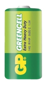 GP zinko-chloridová baterie 1,5V C (R14) Greencell 2ks fólie