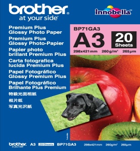Brother BP71GA3 Brother fotopapír A3, premium glossy, 20 ks, 260g