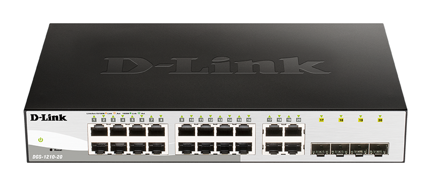 D-Link DGS-1210-20 20-port Gigabit Smart+ Switch, 16x GbE, 4x RJ45/SFP, fanless